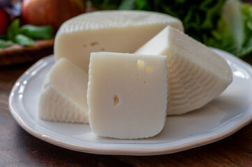 Cheese collection, white Italian sheep cheese pecorino primo sale from Sicily island