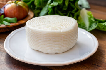 Cheese collection, white Italian sheep cheese pecorino primo sale from Sicily island