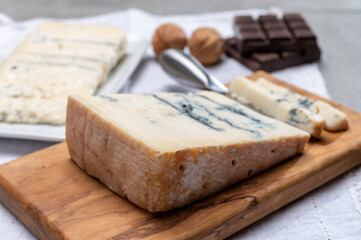 Italian food, buttery or firm blue cheese made from cow milk in Gorgonzola, Milan, Italy