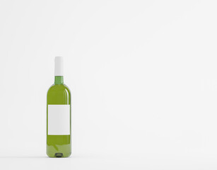 Single white wine bottle mockup over white. 3D render