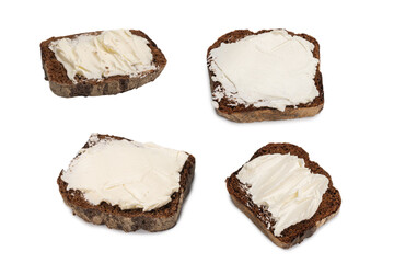 Brown bread and cheese isolated on white background.