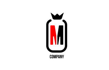 M black white crown alphabet letter logo for company and corporate. Red color luxury design. Can be used as an icon for a product or brand