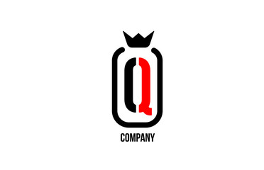 Q black white crown alphabet letter logo for company and corporate. Red color luxury design. Can be used as an icon for a product or brand