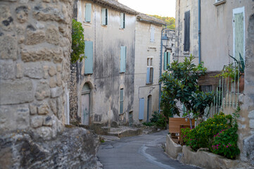 Old buildings and narrow streets in medieval town Villeneuve les Avignon in summer