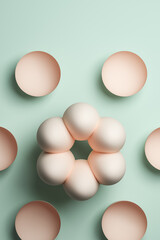 Simple top view background with spherical forms. 3D render