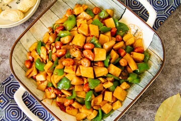 Kung Pao chicken close up. Chinese food.