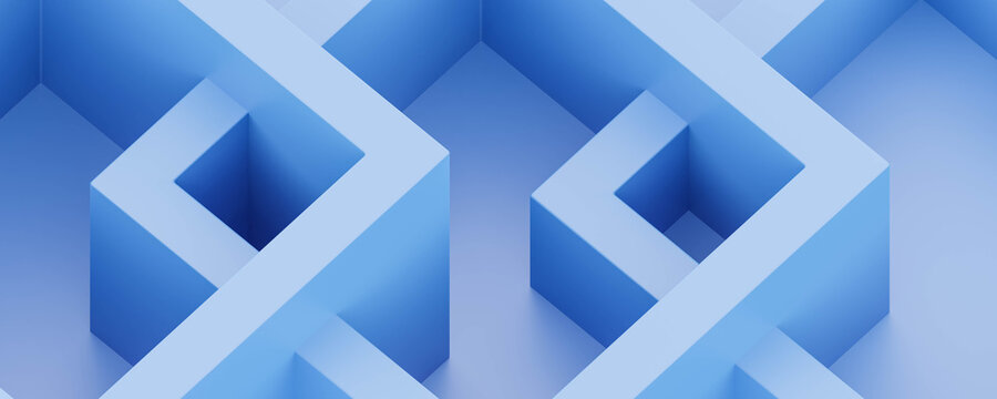 blue abstract pentagon shape 3d render illustration