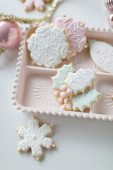 retro christmas cookies on pink plate