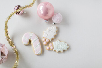 retro christmas cookies on white background
