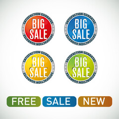 Colorful guarantee and sales labels.