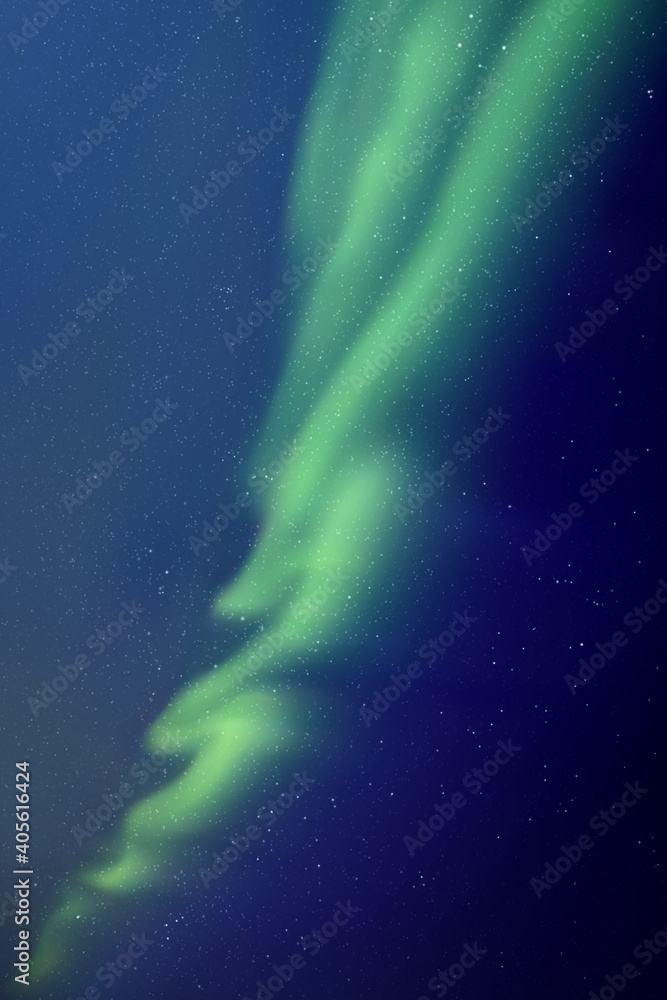 Sticker night starry sky and northern lights. green aurora borealis