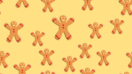 Seamless pattern with gingerbread man and woman Cookies. Holiday, brown