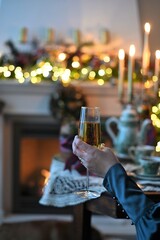 Table served for Christmas dinner in living room