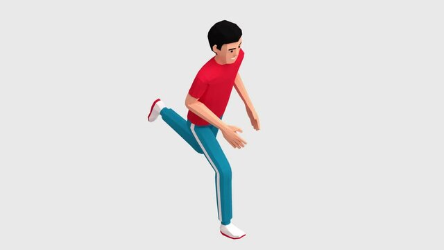 Run fitness exercise. Running man. Sport jogging. 3d isometric looped animation.