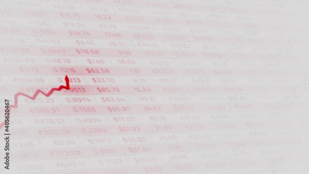 Poster artistic 3d financial business chart with diagrams, graphs and stock numbers on red and white motion