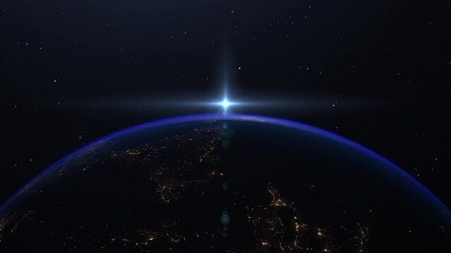 Earth from space, 3D space, sunrise, stars, the solar system, the dawn from space, the atmosphere of the earth