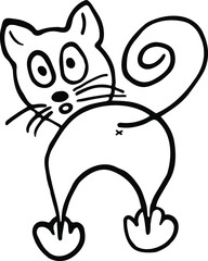 Cute cat doodle for cards, posters, stickers and designs in cute childish style. Black isolated on white background. Hand drawn vector illustration.