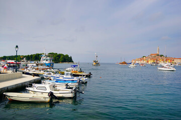 Fototapeta na wymiar Touristic view of the resort of Rovinj, Istrian Peninsula, Croatia, Europe