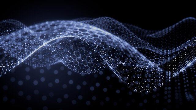 Medical Innovation concept. Scientific information represented as a High Tech Futuristic Particle Network. Abstract background. 3D render