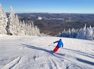 Skier in Mont Tremblant summit, Quebec, Canada