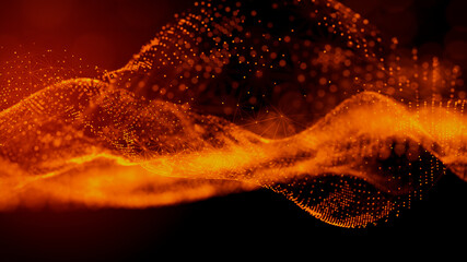 Abstract 3D Technology concept. Big Data and Artificial Intelligence represented as a High Tech Futuristic Particle Network. Abstract background. 3D render