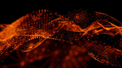 Sound Wave Vizualisation concept. Music audio frequencies represented as High Tech Futuristic Particle Waves. Abstract background. 3D render