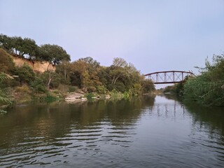 Fototapeta na wymiar Truss bridge over San Gabriel river