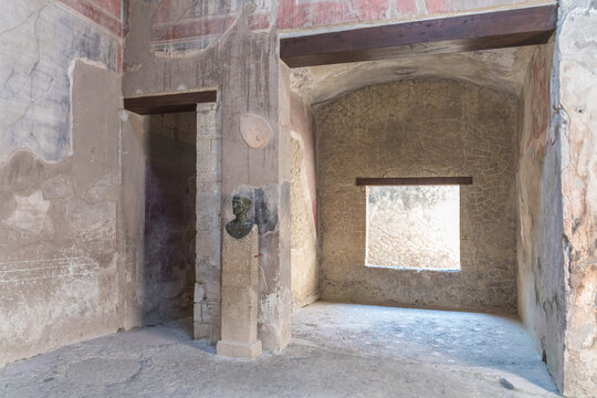 Casa dell'erma di bronzo (House of bronze herm), Herculaneum, ancient Roman town destroyed by the eruption of the Mount Vesuvius or Vesuvio volcano