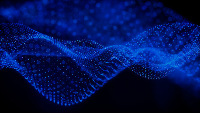 Abstract 3D Technology concept. Big Data and Artificial Intelligence represented as a High Tech Futuristic Particle Network. Abstract background. 3D render