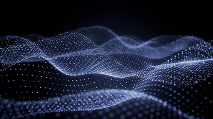 Sound Wave Vizualisation concept. Music audio frequencies represented as High Tech Futuristic Particle Waves. Abstract background. 3D render