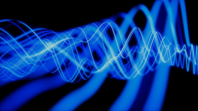 Abstract 3D Technology concept. Big Data and Artificial Intelligence represented as a High Tech Futuristic Flow Line waves. Abstract background. 3D render