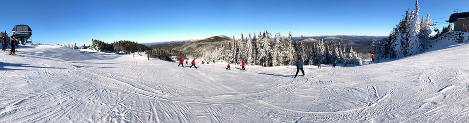 Panoramic view of Mont Tremblant summit in winter ski season, Quebec, Canada
