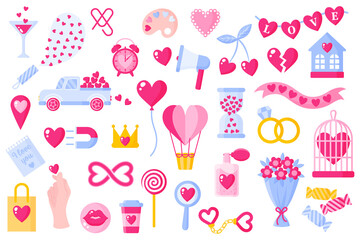 Love icons set for valentine's day or wedding. Vector flat design isolated on white background.