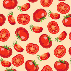 Seamless pattern with fresh tomatoes .