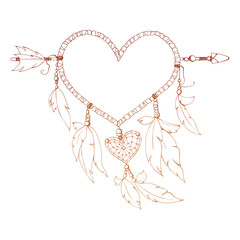 Contour dreamcatcher. Isolated. Shape of heart. Frame.