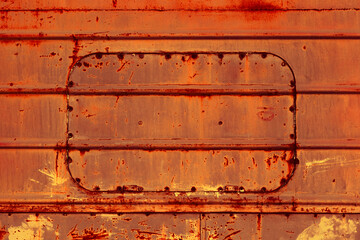 Empty background of rusty old metal in orange color. Metal texture with rust - 405627866