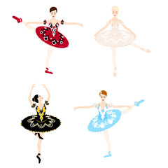 Ballerina in tutu and pointe shoes, ballet pose, dancing and posing, vector ballet set