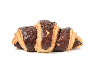 baked chocolate croissant made from white wheat flour isolated on white background