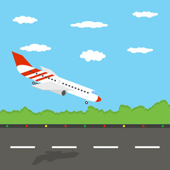 Passenger airplane landing. Vector illustration.