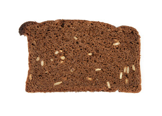 slice of rye flour bread with sunflower seeds isolated on white background