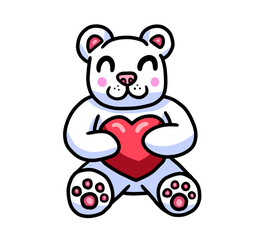 Fototapeta premium Stylized Adorable Teddy Bear Hugging a Heart
