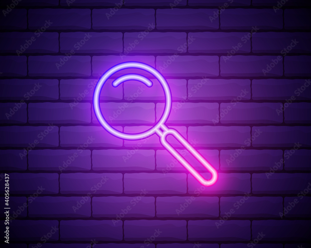 Poster magnifying glass icon in neon style. simple thin line, outline vector of education icons for ui and 