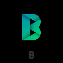 B origami logo. B letter consist of bent shapes on a dark background. Monochrome option. © Nataly