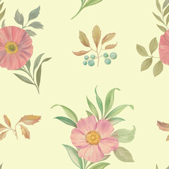 Botanical seamless pattern. Watercolor illustration of flowers. bouquets of flowers for printing, print, wrapping paper, textiles.