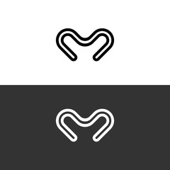 wavy lines form a unique letter M, heart M letter logo.