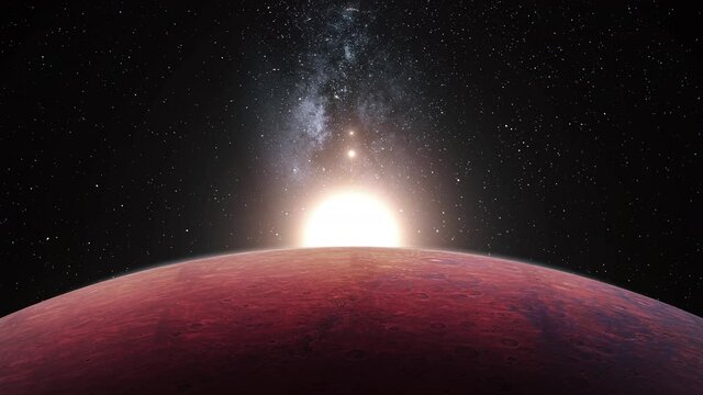 Mars and Phobos, planets of the solar system, space and stars, realistic 3D graphics, 3D Render,  moving stars,  planets