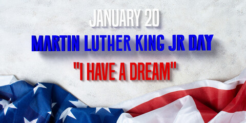 Fototapeta na wymiar Martin Luther King Day conceopt. 3D rendered megaphone and I have a dream MLK day text in American flag colors.