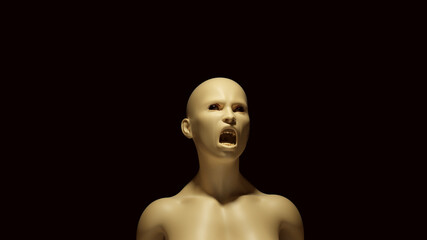 Female Screaming Bust White Cream Bone Colour with 3d illustration