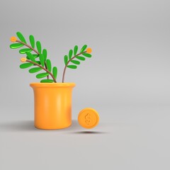  Hacer crecer el dinero, tener recursos y obtener monetización. Planta verde con monedas.
