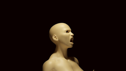 Non-Binary Screaming Female Male White Cream Bone Colour Bust Head and Shoulders 3d illustration
